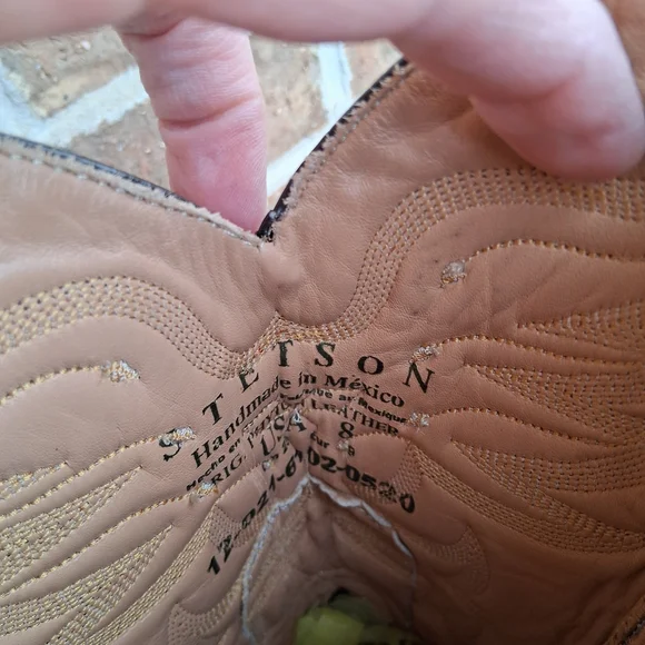 Stetson Exotic Leather Weatern Boots Snip Toe Sz.8 Brown Cross Wings - Picture 15 of 17